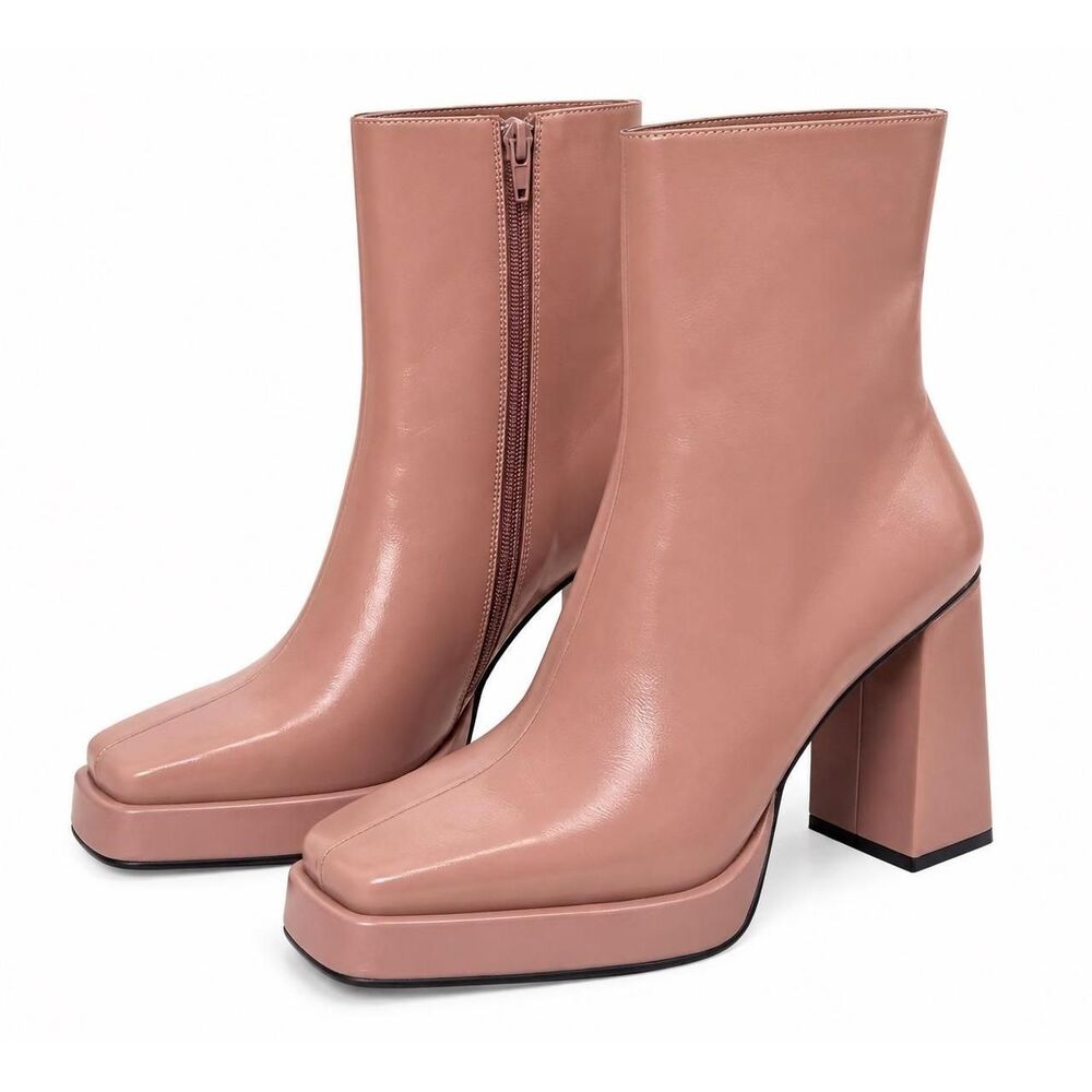 Jeffrey Campbell Mauve Pink Square Toe Platform Ankle Boots Block Heel Size 9.5
